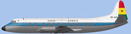 David Carter illustration of Ghana Airways Viscount 9G-AAV